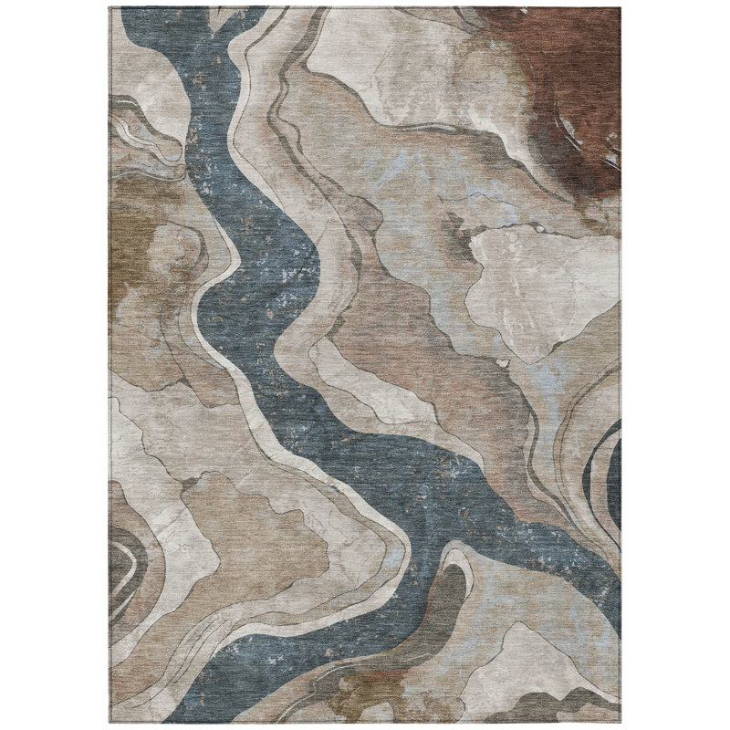Machine Washable Indoor/Outdoor Husby ACN2219 Abstract Rug, Rectangle 5' x 7'6"