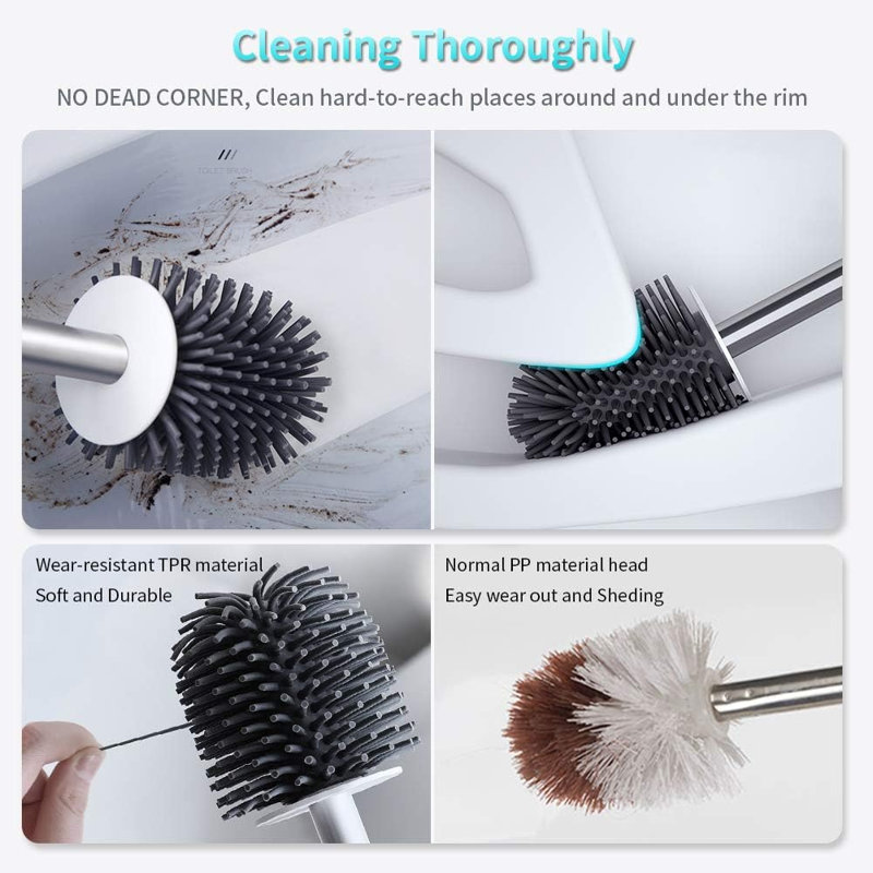 Silicone Toilet Bowl Cleaner Brush and Holder