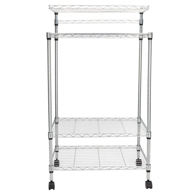 Four-tier Rolling Wire Rack Microwave Stand Height-adjustable, Casters For Mobility, Sturdy Wire Construction, Versatile Storage, Space-saving Design