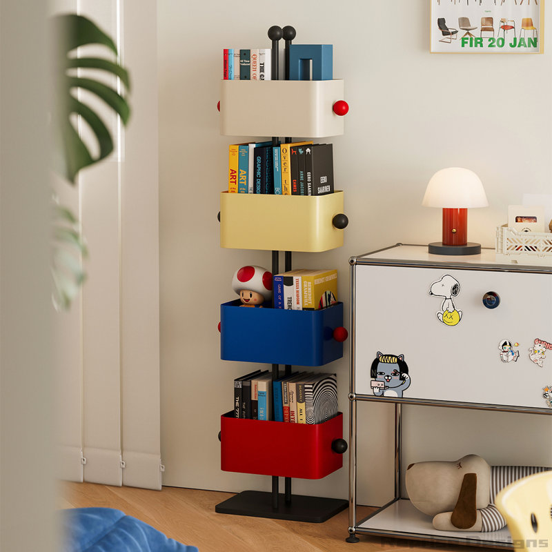 Box Bookshelf , Gray/Beige/Blue/Red