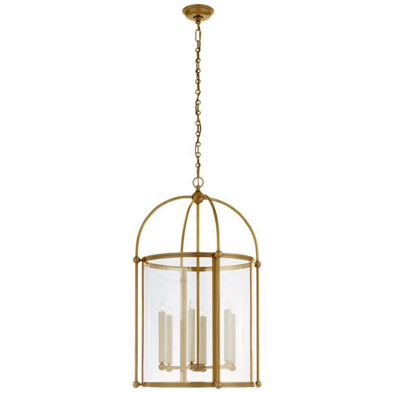Chapman & Myers Riverside Medium Round Lantern, Antique-Burnished Brass, 29.75" H x 19" W x 19" D