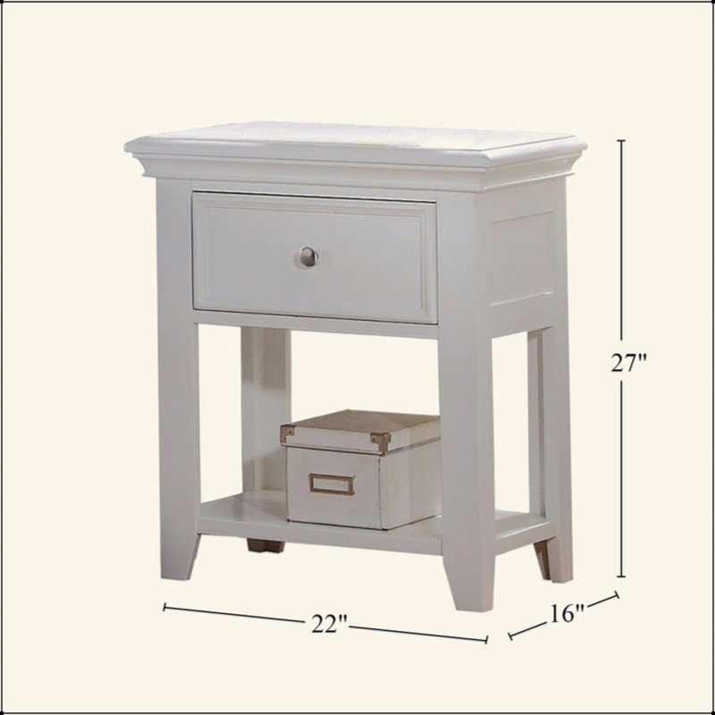 Table de chevet 1 tiroir et tablette inférieure en bois avec finition blanche