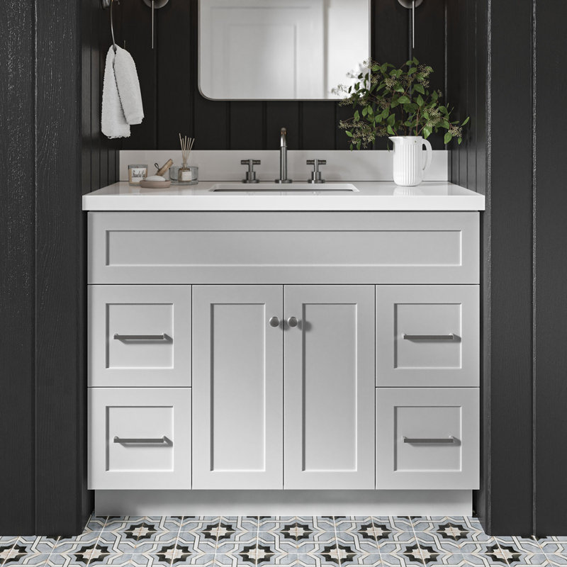 Hamlet 43'' Single Bathroom Vanity with White Quartz Top, Gray