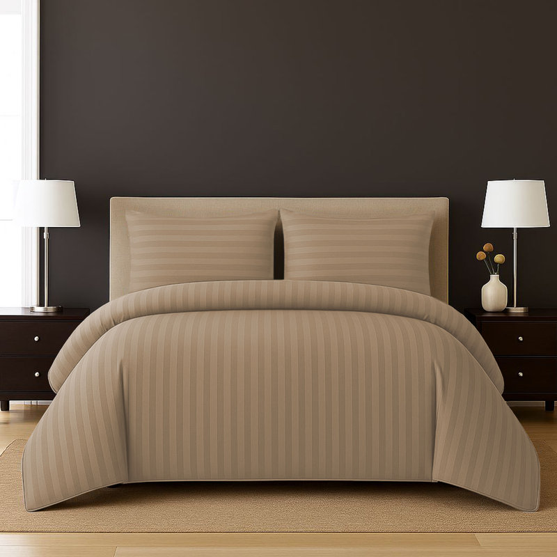 Microfiber Stripe Duvet Cover Set – Soft Luxury Striped Bedding Set For Modern Bedroom Décor, Beige