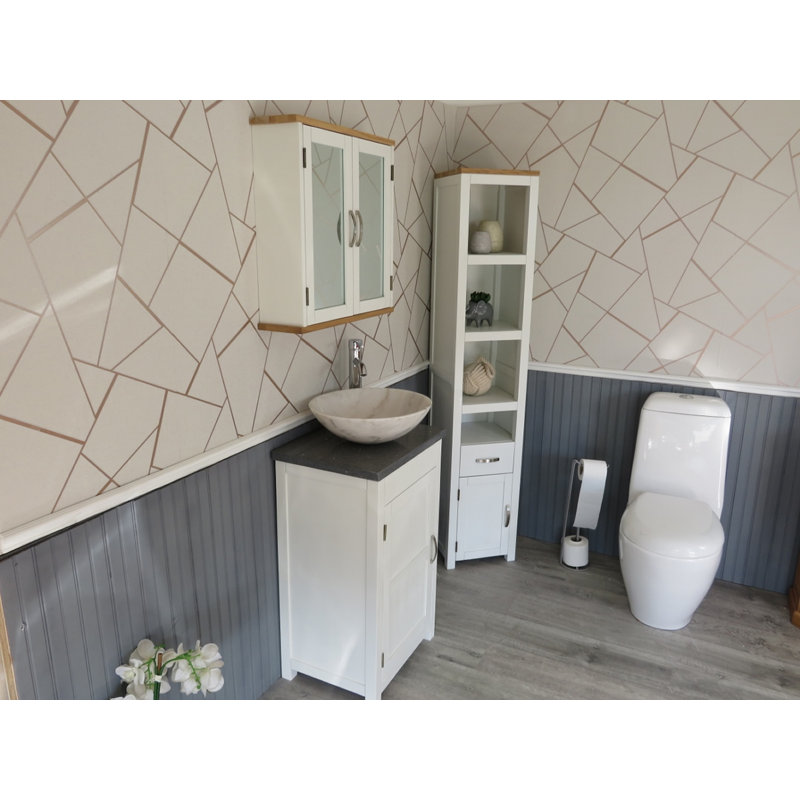 Scroggins 515mm Single Bathroom Vanity with Vessel Stone Basin, Grey Quartz, White
