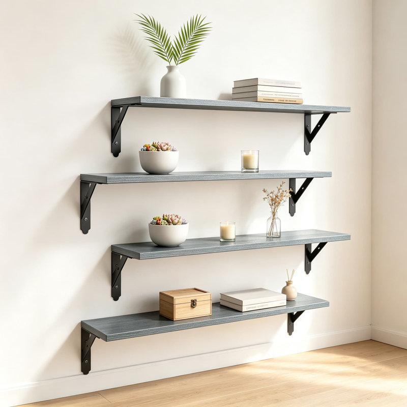 Ensemble de 4 tablettes flottantes en bois, étagères murales décoratives de rangement rustique, tablette murale pour salon, chambre à coucher