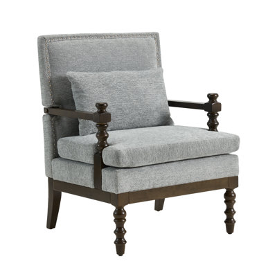 28" Wide Spindle Leg Accent Chair With Extra Lumbar Pillow And Solid Wood Legs