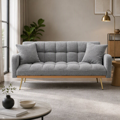 69 Inch Adjustable Teddy Sofa Bed In Gray, Perfect For Small Spaces And Multi-Functional Living