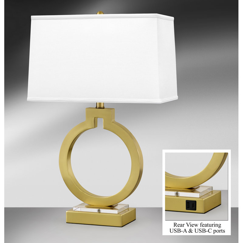 Chaive 28 inch Table Lamp with Touch Switch USB-A and USB-C Ports, Satin Brass