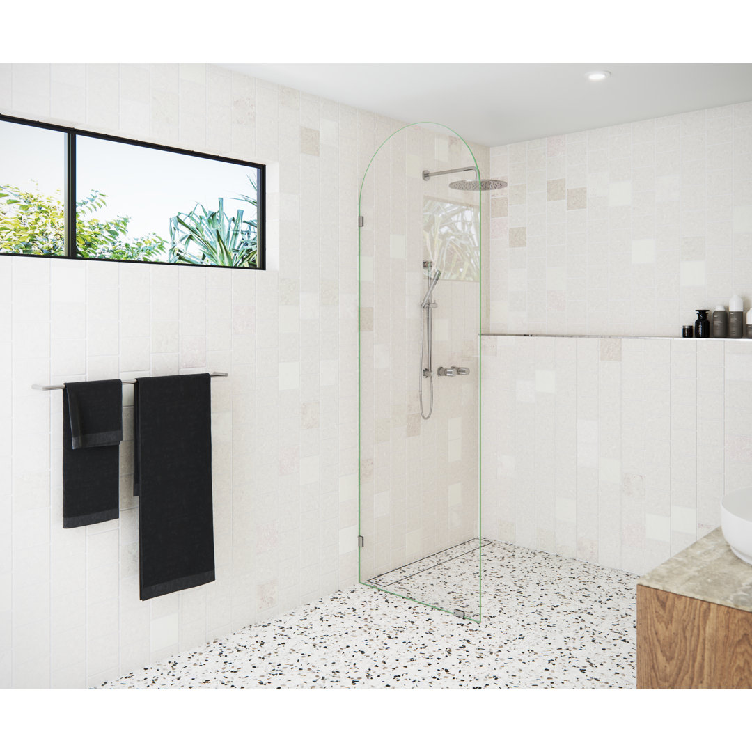 Venus 28 in. x 86.75 in. Fully Frameless Arched Single Fixed Shower Panel Glass Warehouse 