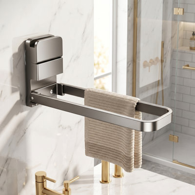 Porte-serviettes pliable et étagère pour salle de bain (pas de perçage requis)