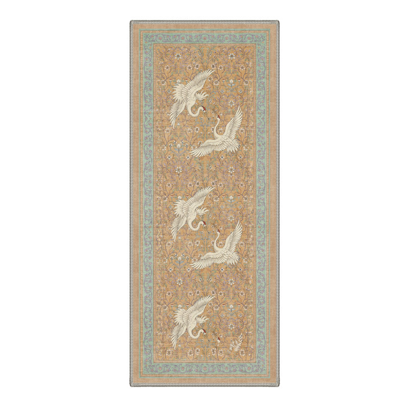 Alfred Crane Vista Vintage Machine Washable Beige / Yellow Indoor Area Rug with Non-Slip Backing, Runner 2' x 7'