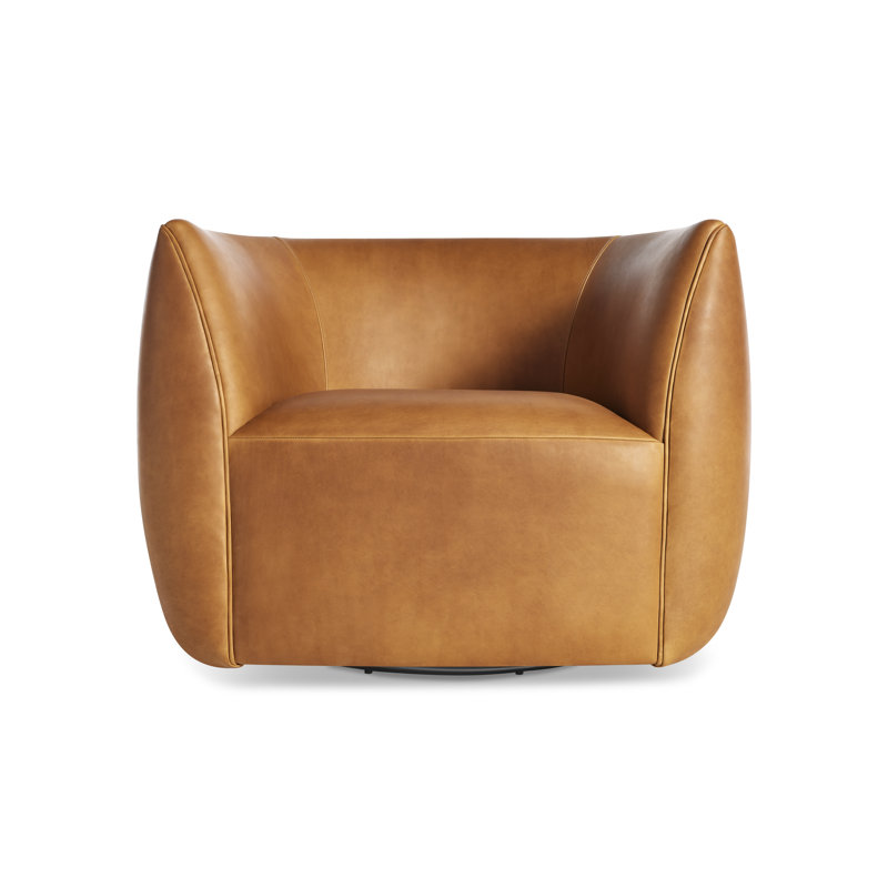 Council Leather Swivel Barrel Chair, Butterscotch Genuine Leather
