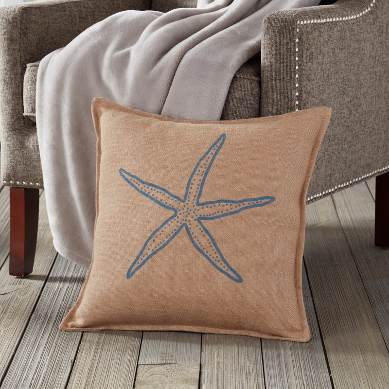  Coussin en toile de jute, Étoile bleue