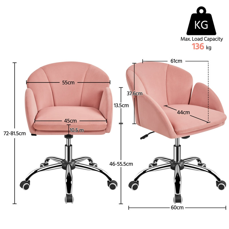 Desk Chair With Petal-shaped Backrest, Pink Velvet