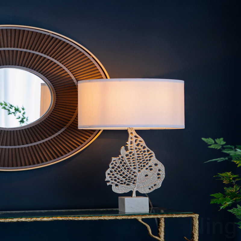 Lampe de table, avec abat-jour tambour et base en marbre avec abat-jour requis