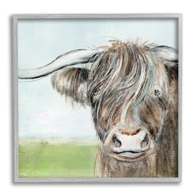 Toile à poils longs brune, animal de campagne brun, ciel bleu XXL tendu par Janet Tava