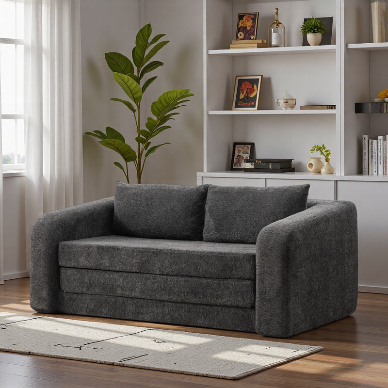 Canapé-lit escamotable pliable 71 po 2-en-1 avec accoudoirs et coussins de dossier, canapé-lit convertible en chenille désossé, avec matelas, lit de repos, canapé-lit, salon, chambre d'amis, dortoir