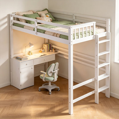 Lit mezzanine simple Kaynath avec bureau intégré et armoire