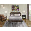 Ensemble de 2 pièces plateforme en bois pour chambre avec lit capitonné et 1 table de chevet Jacobean Mid Century vieillie - Similicuir brun avec texture brune et pieds noirs-1527997346-1527997344-1598453039