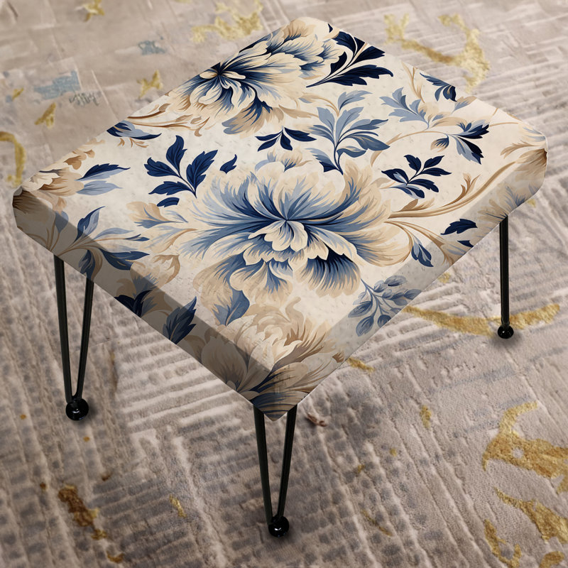 Petal Symphony Blue Damask Harmony - Repose-pieds rectangulaire damassé