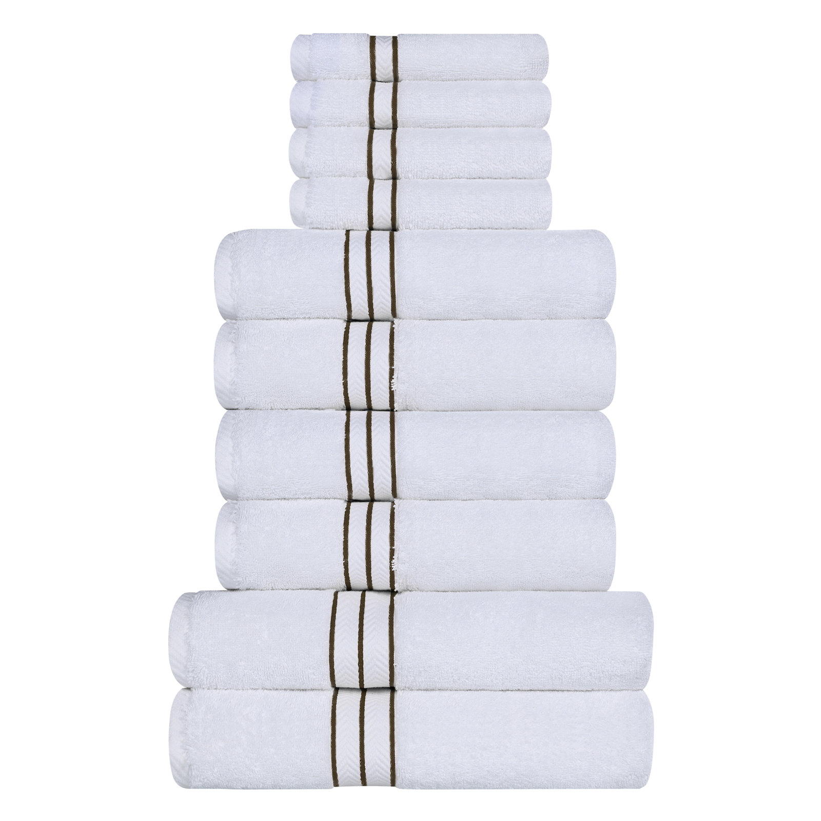 Josann Turkish Cotton Ultra-Plush Solid 10 Piece Highly Absorbent Heavyweight Towel Set, Latte
