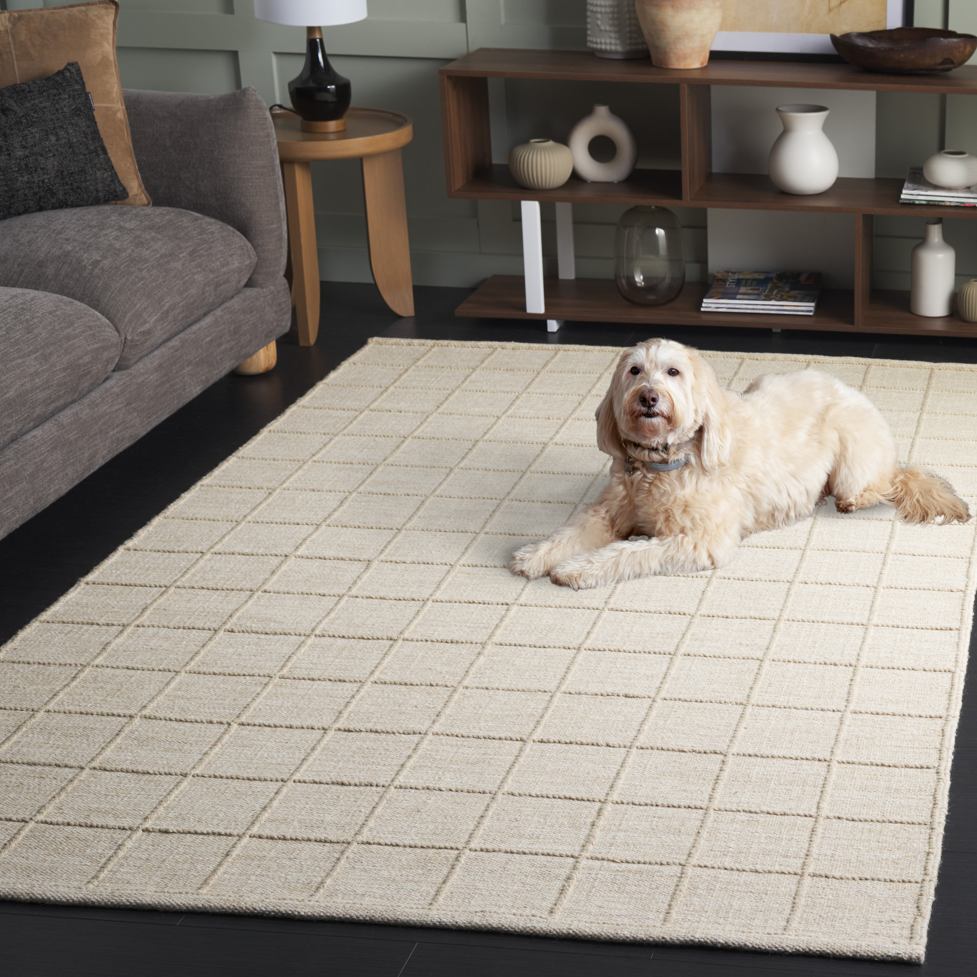 Natura 785 Hand Woven Wool/Cotton Geometric Rug in Beige, Rectangle 5' x 8'
