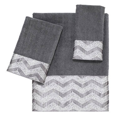 Sand & Stable Valentina 3 Piece Turkish Cotton Light Gray Lace Embellishedm  Towel Set