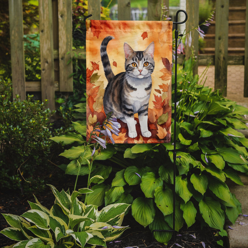 Chat en feuilles d'automne drapeau de jardin, Fil de fer jaune jaune