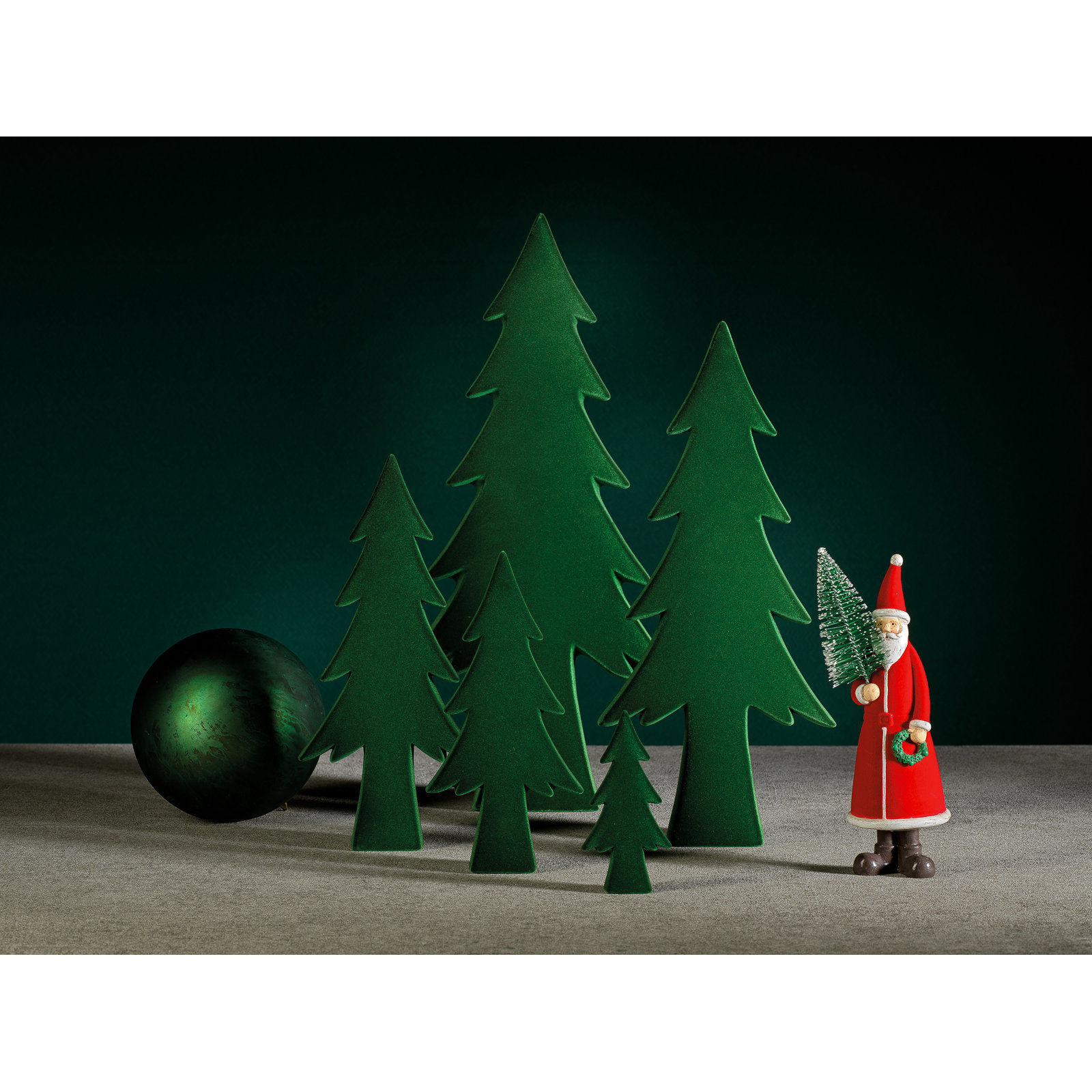 Kazuko Flocked Ceramic Tabletop Tree, 16" H x 7" W x 3" D, Green