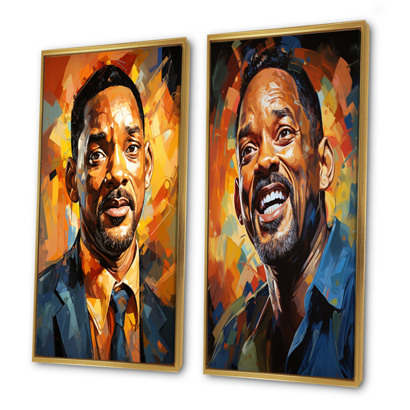 Sapphire Smith Portrait Popart - ensemble de 2 reproductions d'art abstrait Popart, Encadrement doré, H 28 po x l 25 po