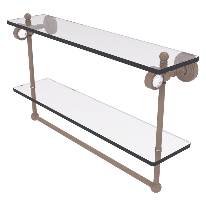Tablette double en verre avec barre à serviettes Collection Pacific Grove, H 13 po x l 22 po x P 5,125 po, Beige ombré