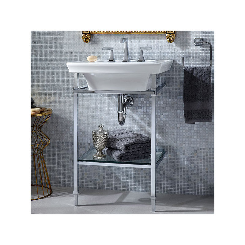 Wyatt Console Table with Glass Shelf, Polished Chrome
