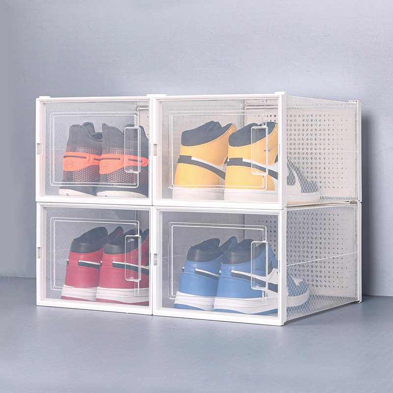 Ensemble de 4 boîtes de rangement pour chaussures empilables en plastique transparent pour hommes US 14 / femmes US 15 Large