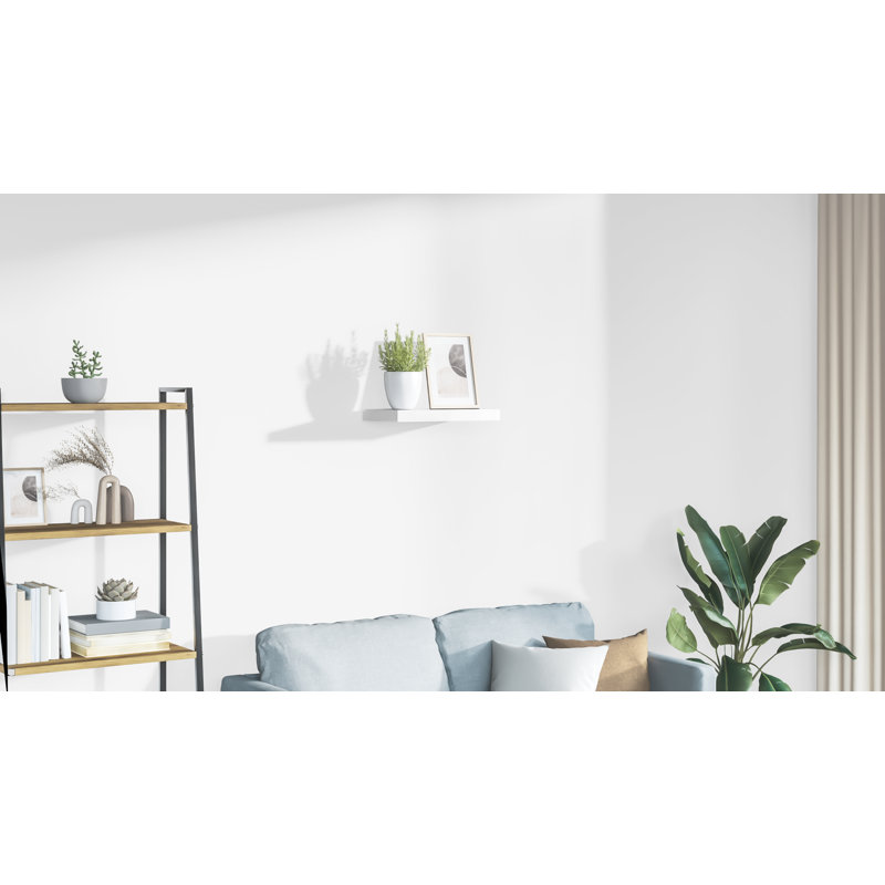 Wall Shelf  Wall Mounted Display Shelf for Photo Frame Set of 4, 1.5" H x 23.6" W x 9.3" D, High Gloss White, 1
