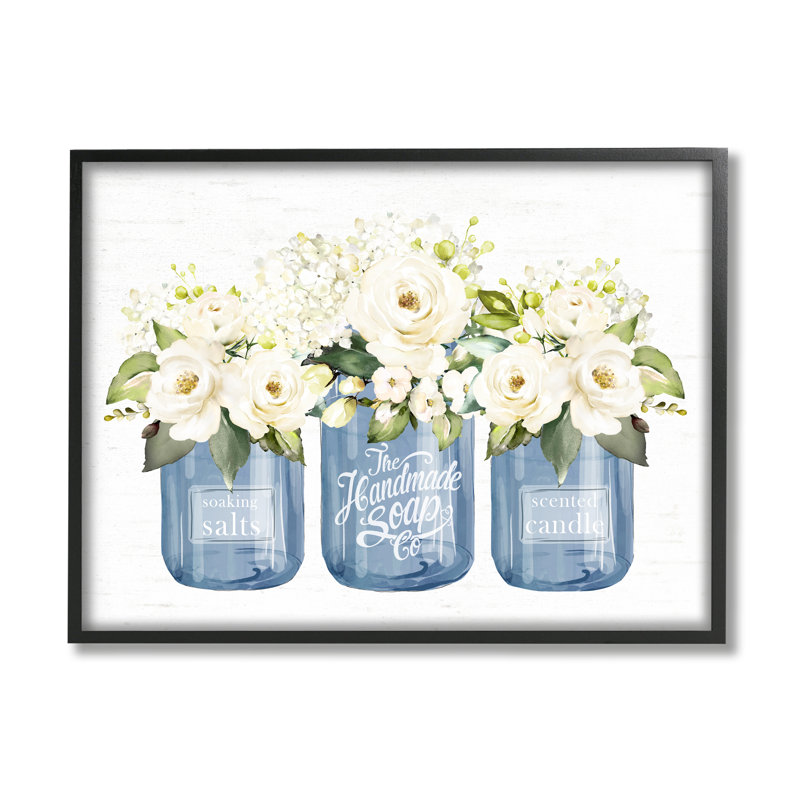 Bouquets de fleurs roses blanches, Giclée encadrée noir minuit, H 11 po x l 14 po x P 1,5 po