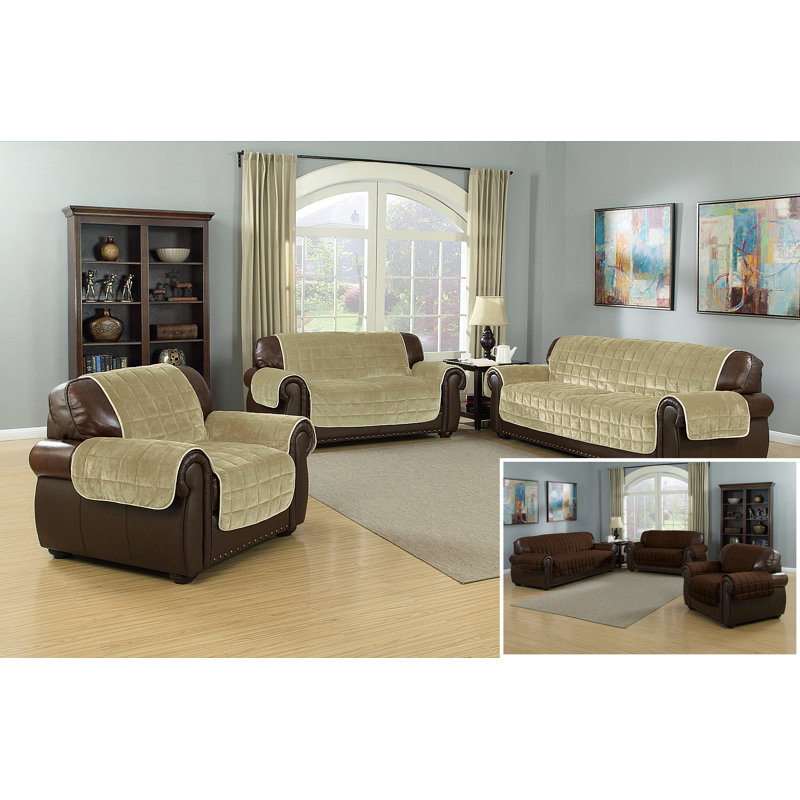 Housse pour causeuse à coussins carrés / rectangulaires en flanelle réversible, Chocolate et taupe