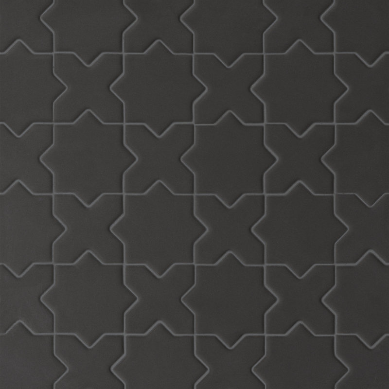 Le Cafe 2" x 2" Cross and Star Matte Porcelain Mosaic Tile, Black