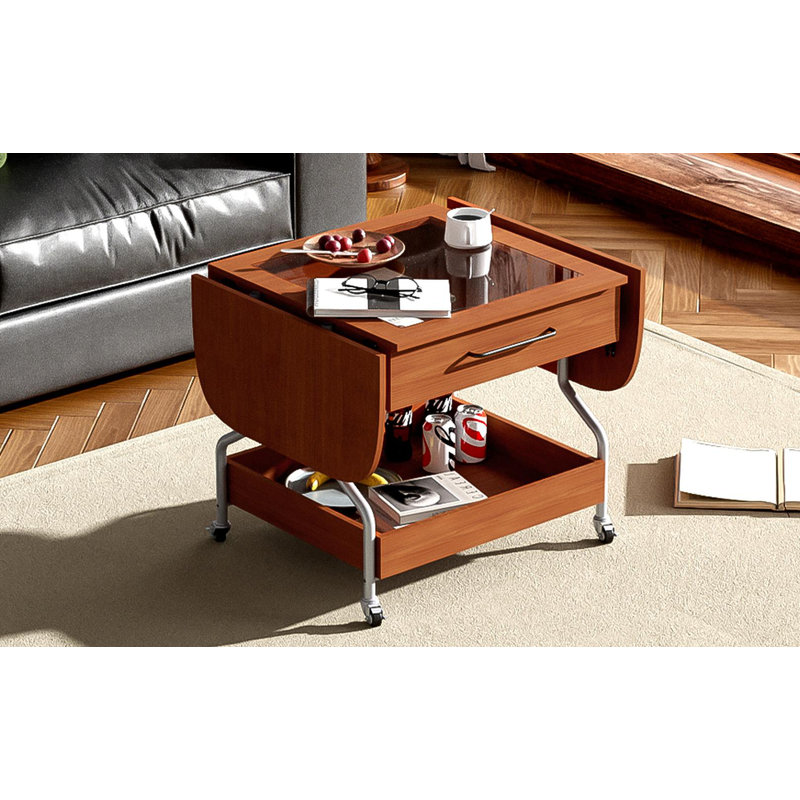 Modern Rectangular Extendable and Folding  Coffee Table with Wheels
