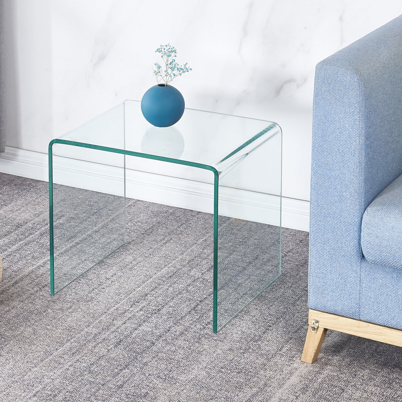 Dvergheim Glass Top End Table, 17.7" H x 19.7" W x 15.7" D