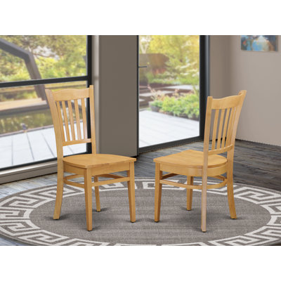 Groton Kitchen Dining Chairs - Slat Back Wooden Seat Chairs, Set of 2, Oak