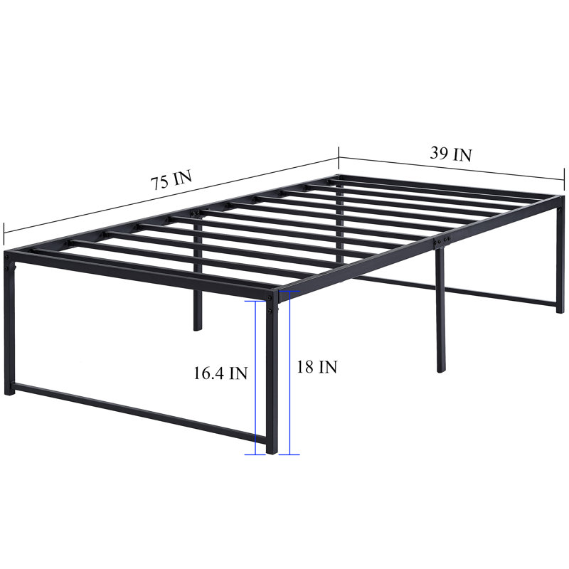 Ensemble de 2 cadres de lit simple en métal Rukadikar, ensemble de 2 cadres de lit en métal de 18 pouces de hauteur, sommier en acier robuste, rangement maximal sous le lit, aucun sommier requis, assemblage facile, support silencieux