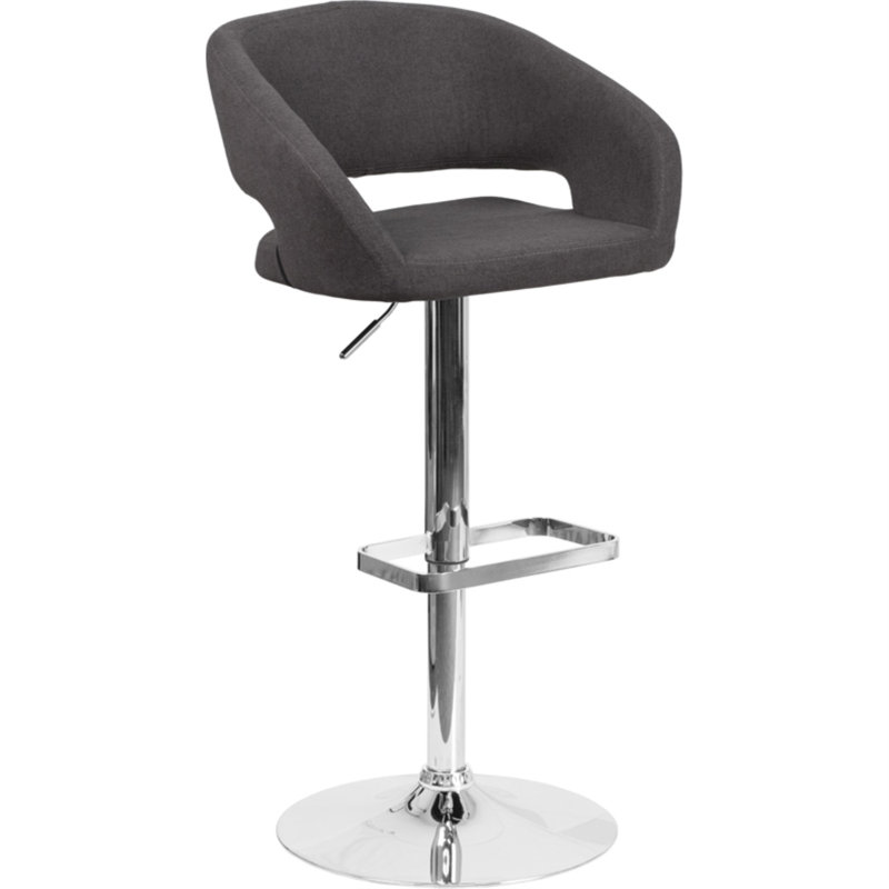 Amberlie Modern Upholstered Adjustable-Height Barstool with Footrest, Chrome, Charcoal