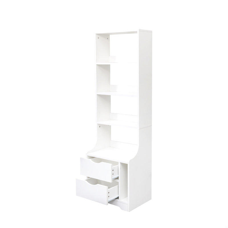 Table de chevet avec bibliothèque, table de chevet avec 2 tiroirs de rangement, Blanc