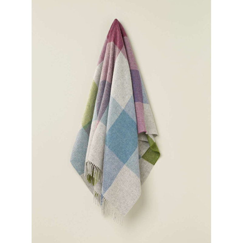 Shetland Wool Throw/Blankets Hand Woven Blanket, Blue/Green/Ivory/red Geometric
