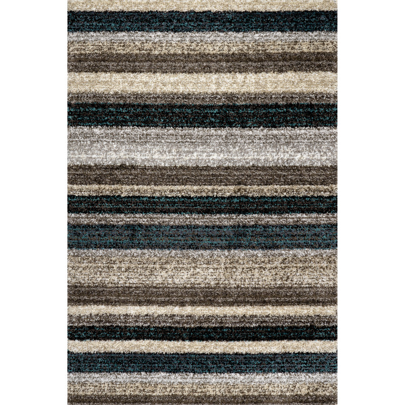 City Striped Shag Tufted Performance Brown/Teal/Blue Rug, Rectangle 6' x 9'