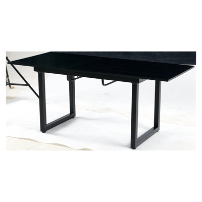 Black Square Extendable Dining Table with Metal Legs