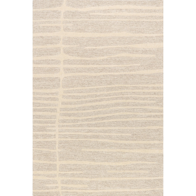 Beige Striped Handmade Wool Tufted 4' x 6' Area Rug