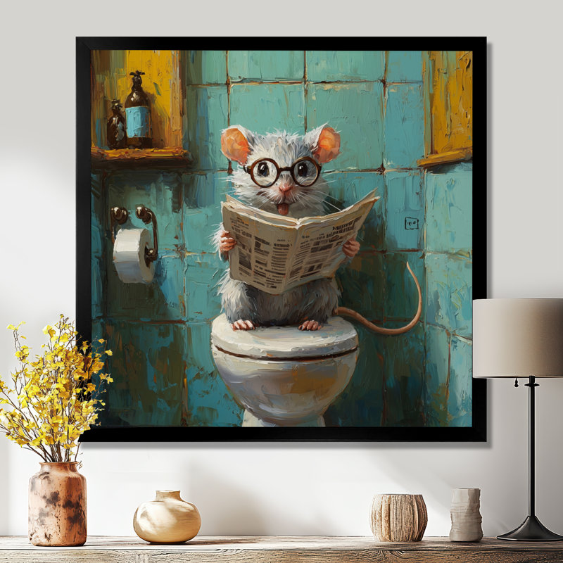 Keidan souris avec lunettes dans la toilette II - souris, art mural, Reproduction encadrée d'une seule photo