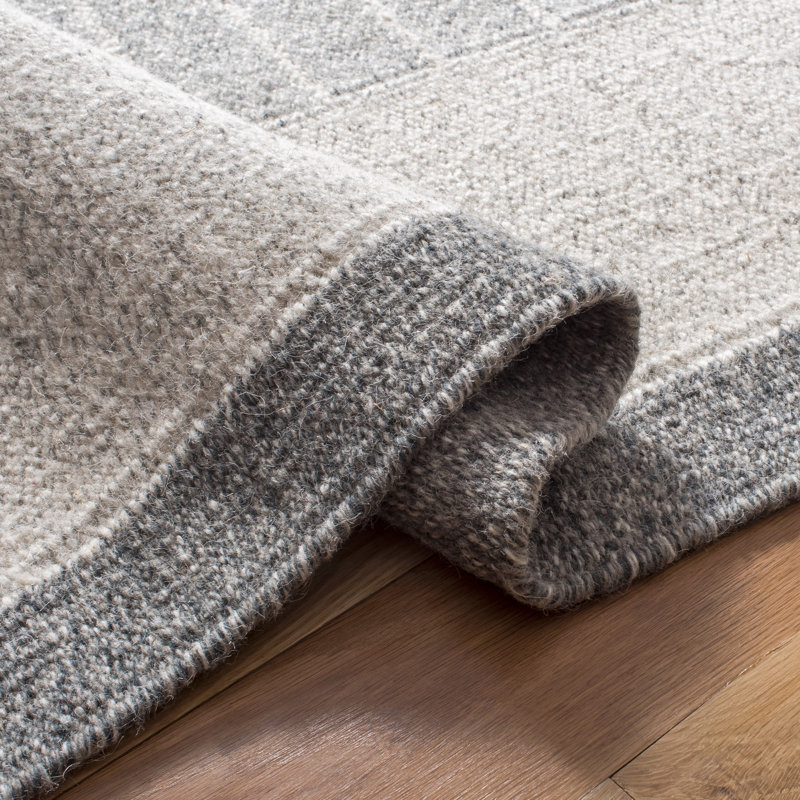 Bardin Flat Weave Wool/Cotton Geometric Rug in Gray, Rectangle 4' x 6'